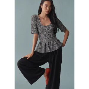 Anthropologie Black and White Peplum Blouse